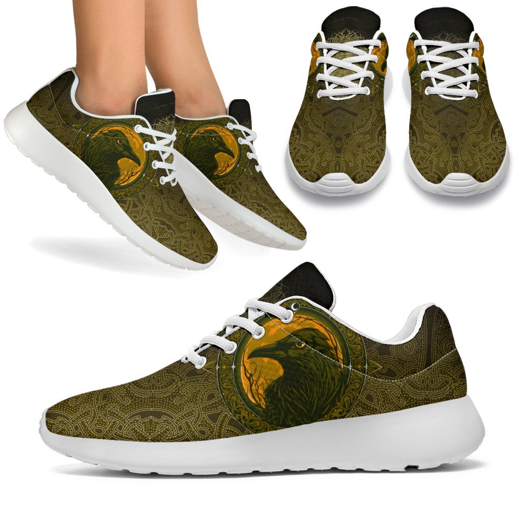 Viking Sporty Sneakers, Ethnic Odin Raven Gold RLT12