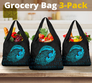 Viking Grocery Bag 3 Pack Fenrir Wolf Cyan RLT12