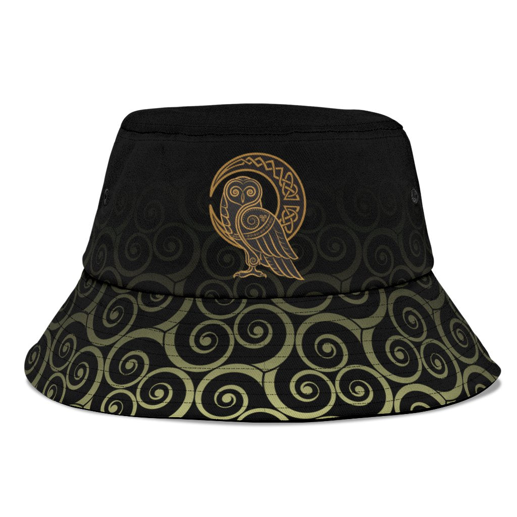 Viking Bucket Hat Owl Celtic On Triskels Background RLT12