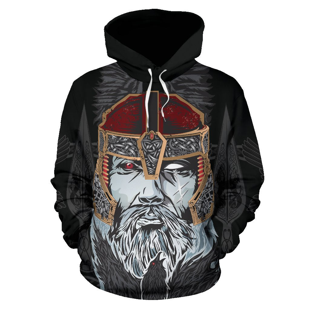 Viking Pullover Hoodie - Odin Valknut and Triple Horn RLT12