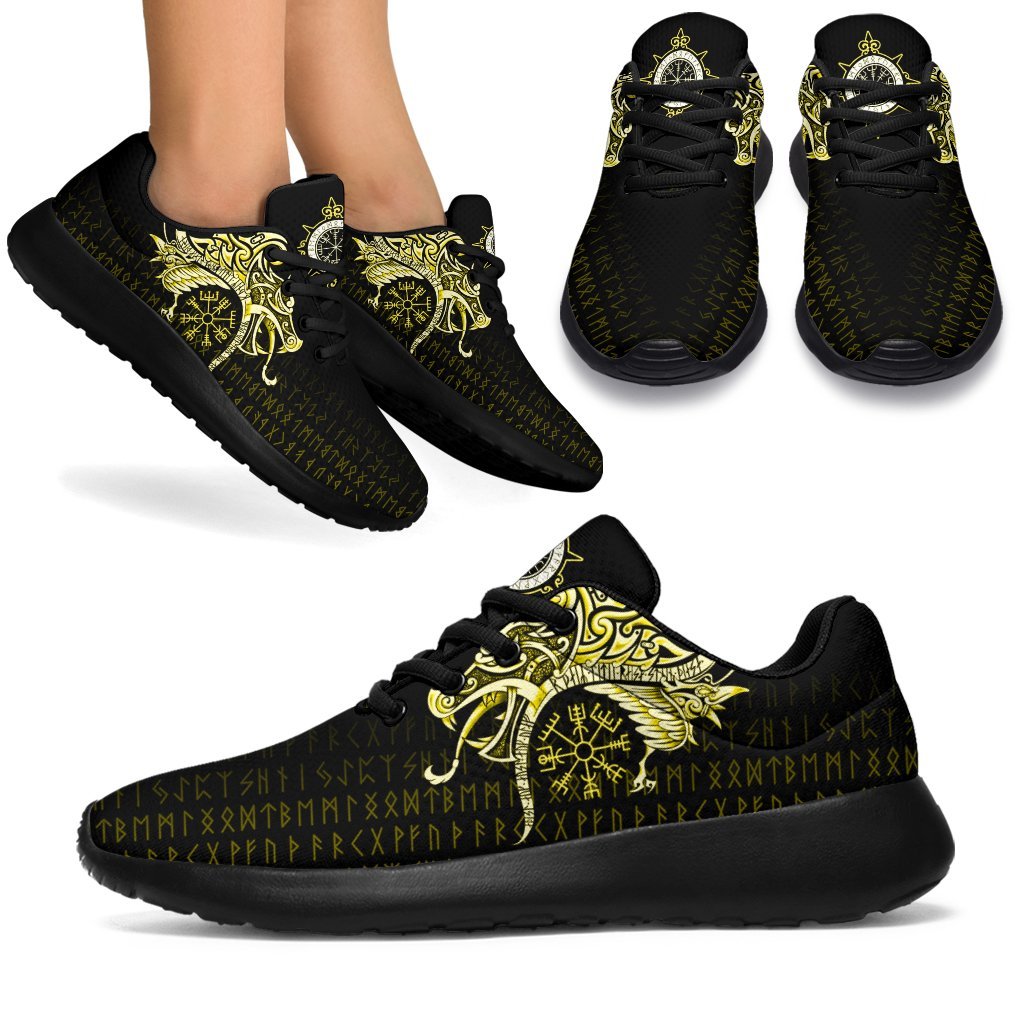 Viking Sport Sneakers, Fenrir Raven and Vegvisir Tattoo Yellow RLT12