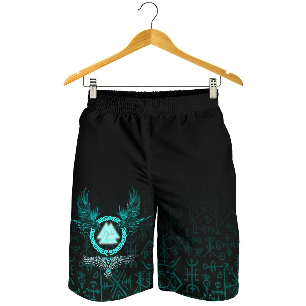 Viking Men's Shorts Three Raven and Valknut Cyan RLT12