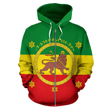 Imperial Flag Haile Selassie of Ethiopia with Lion of Judah Zip Hoodie