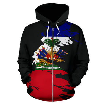 Haiti Flag Painting Zip Up Hoodie