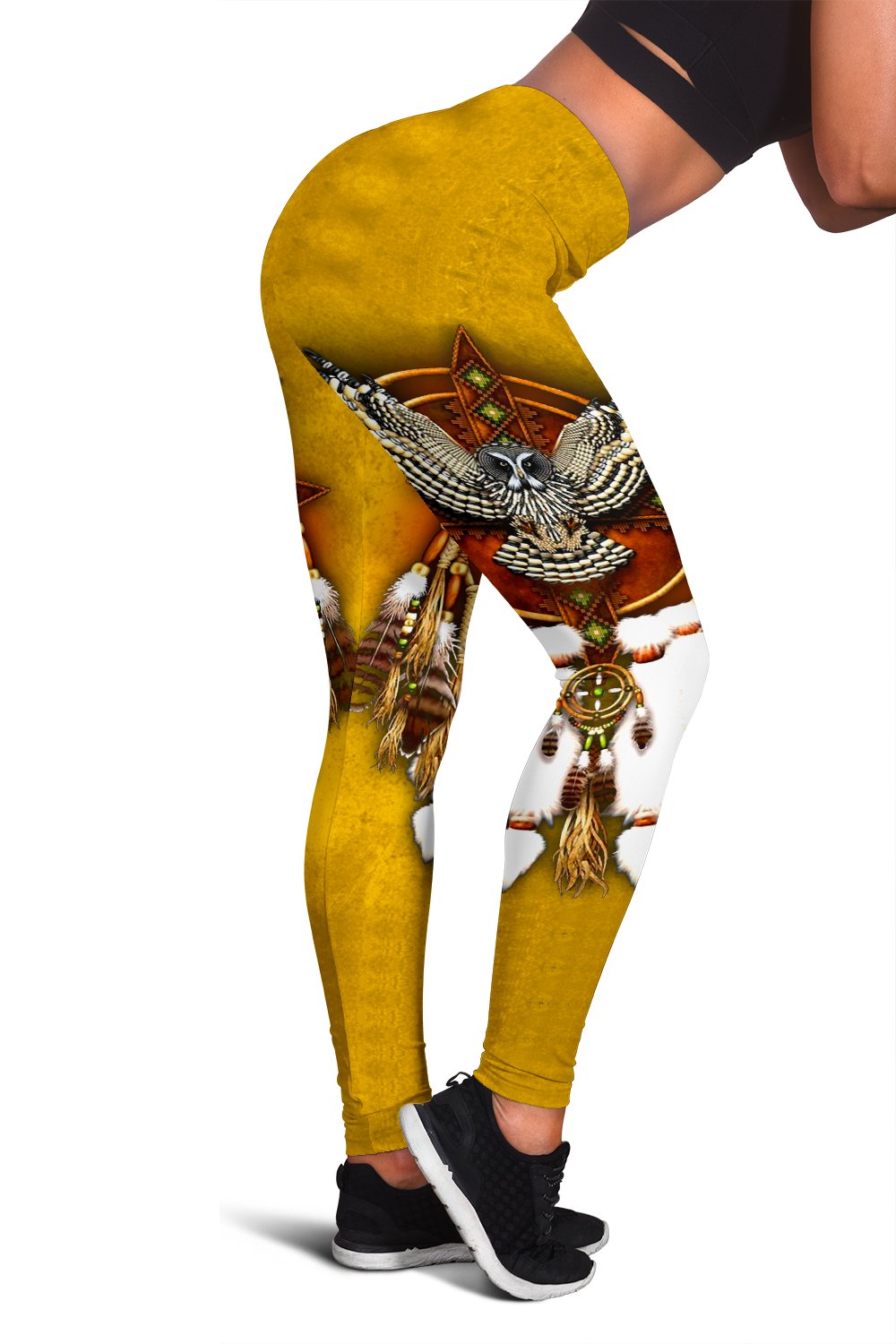 Owl Dreamcatcher Yellow Native American Design Women's Leggings LT10