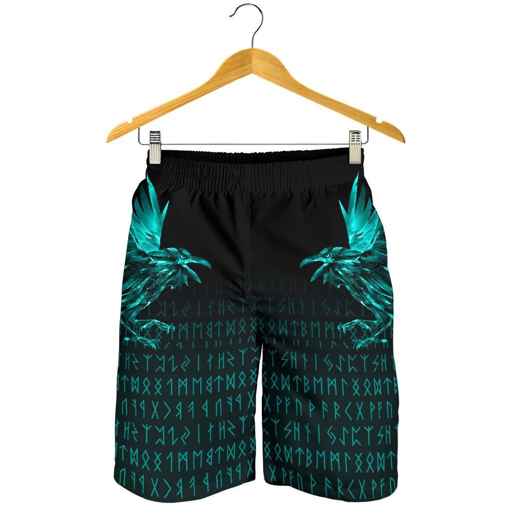Viking Men's Shorts - The Raven Of Odin Rune Cyan RLT12