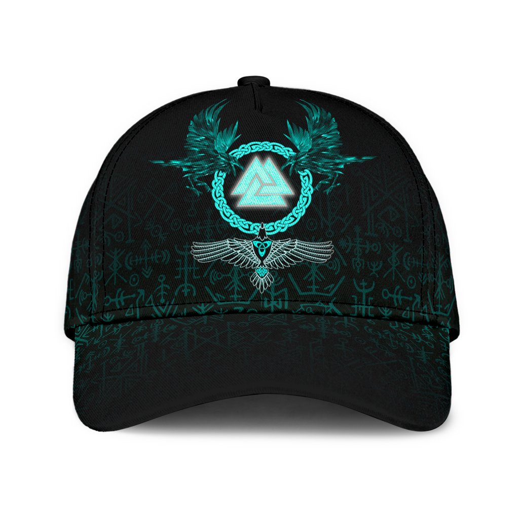 Viking Classic Cap Three Raven and Valknut Cyan RLT12