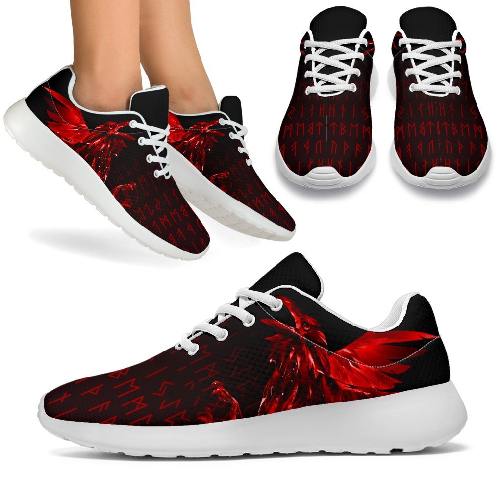 Viking Sport Sneakers - The Raven Of Odin Rune, Red RLT12