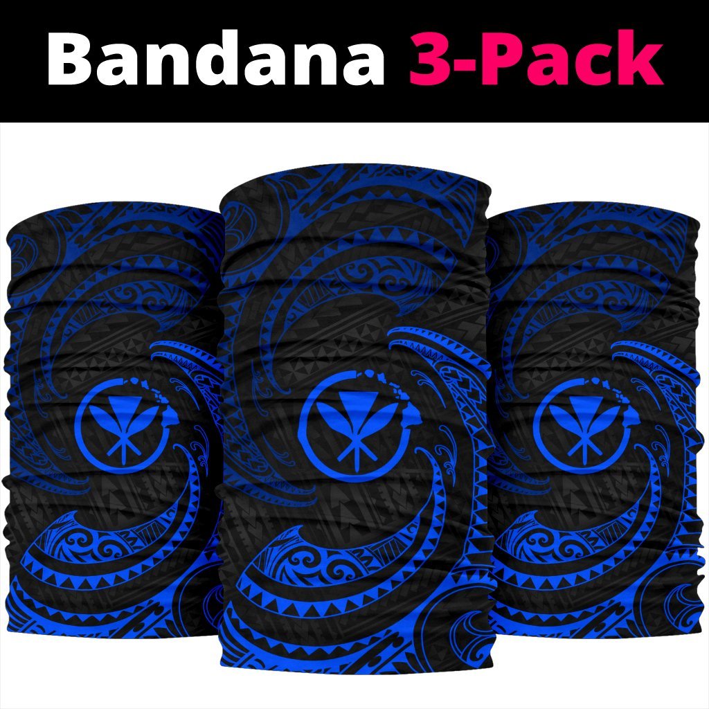 Polynesian Hawaii Bandana 3 - Pack - Blue Tribal Wave
