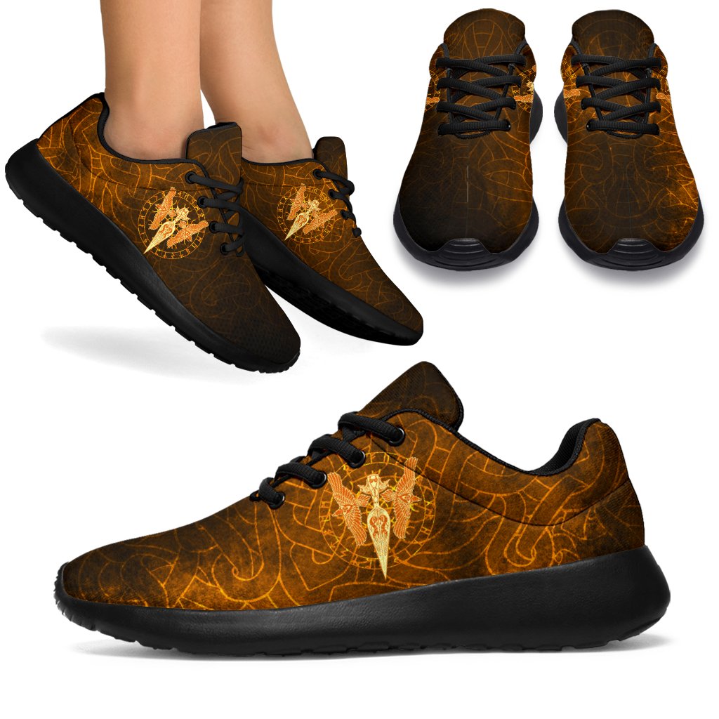 Viking Sport Sneakers Gold Spear Of The God Odin - Gungnir and Two Gold Ravens RLT12