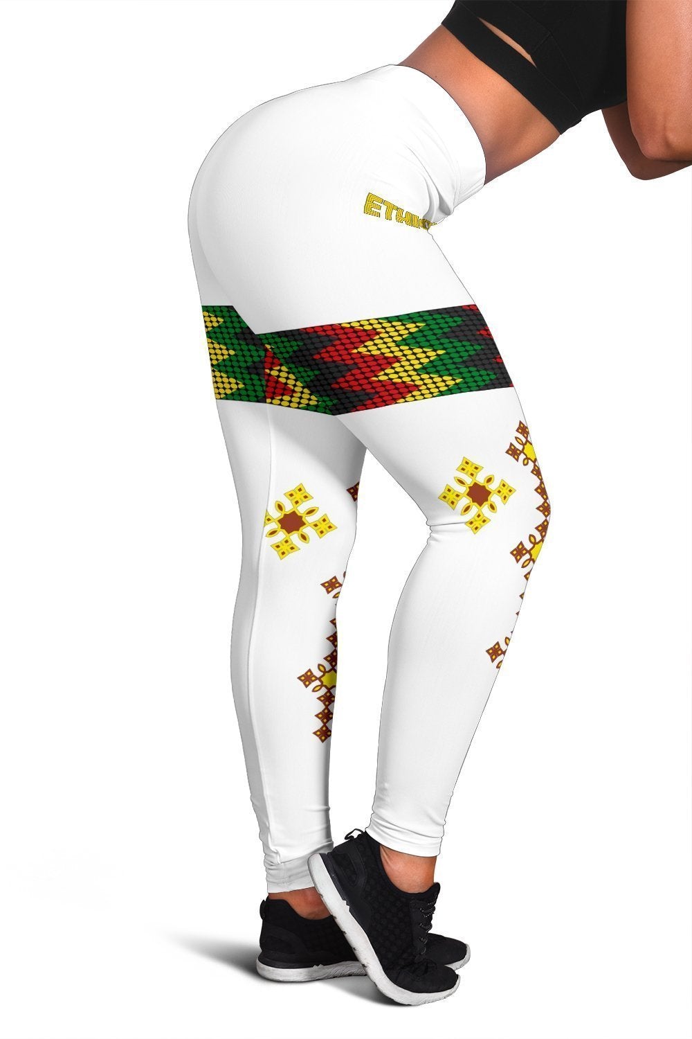 African Ethiopia Leggings Rasta Round Pattern White Women