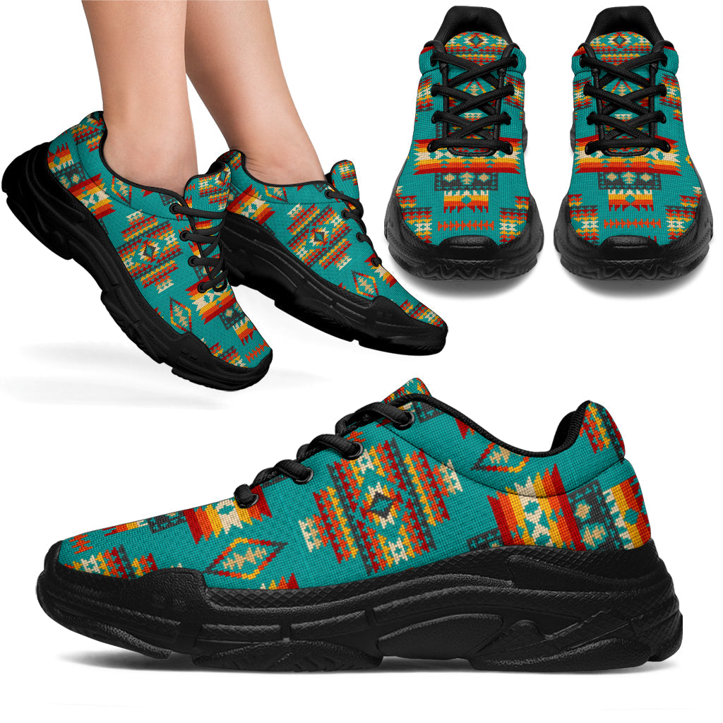 Blue Pattern Native American Chunky Sneakers LT10