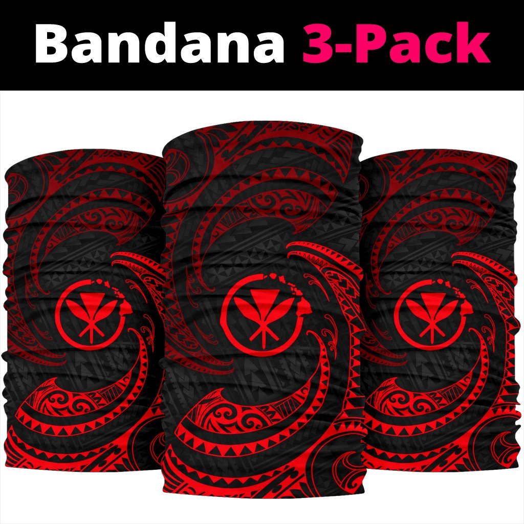 Polynesian Hawaii Bandana 3 - Pack - Red Tribal Wave