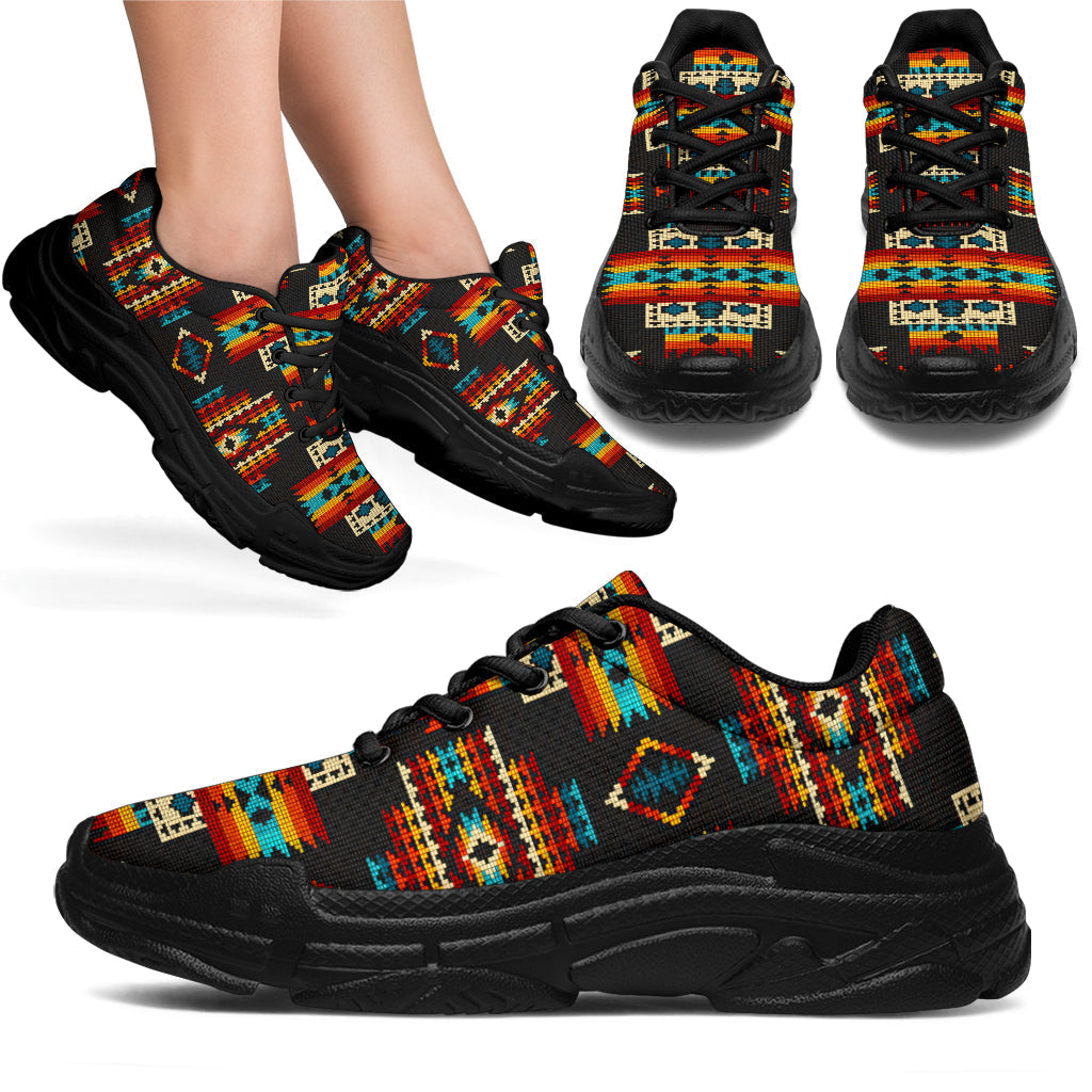 Black Pattern Native American Chunky Sneakers LT10