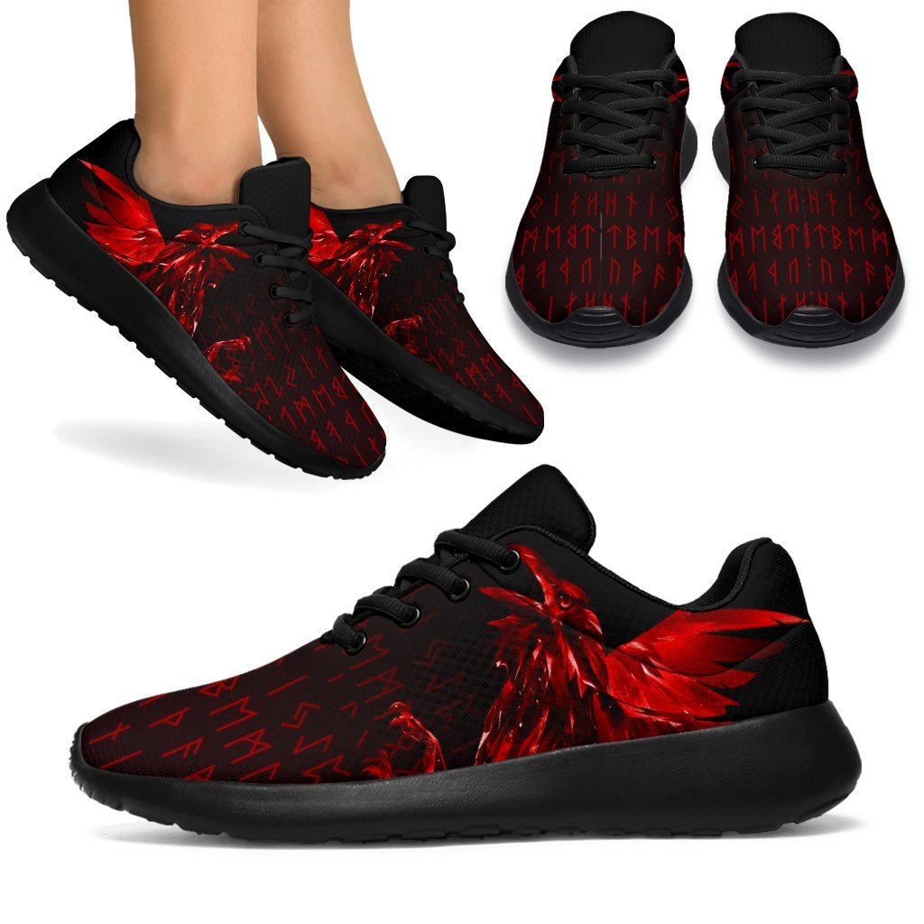 Viking Sport Sneakers - The Raven Of Odin Rune, Red RLT12