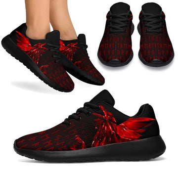 Viking Sport Sneakers - The Raven Of Odin Rune, Red RLT12
