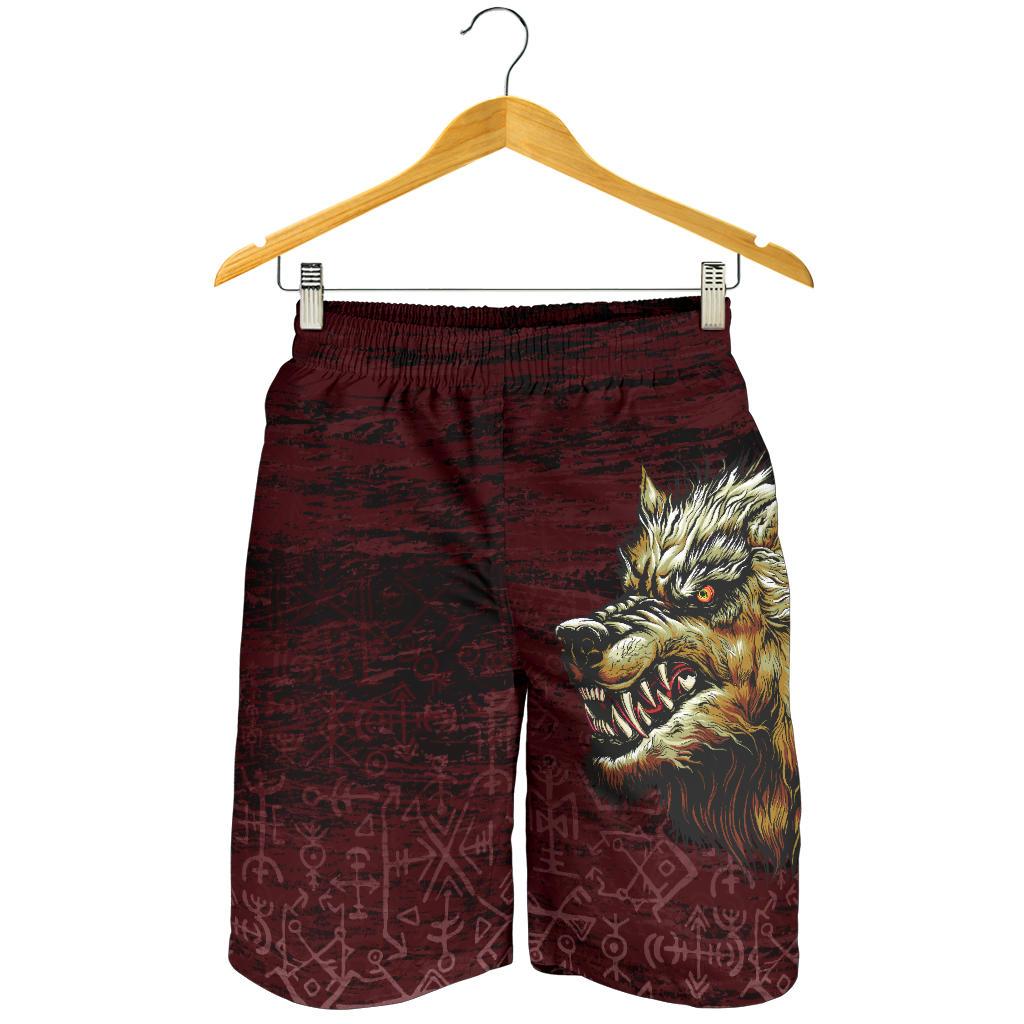 Viking All Over Print Men's Shorts Fenrir On The Blood Moon Background RLT12