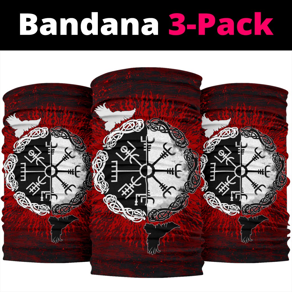 Viking Bandana 3 Pack Raven Of Odin and Symbol Viking On Blood Background RLT12