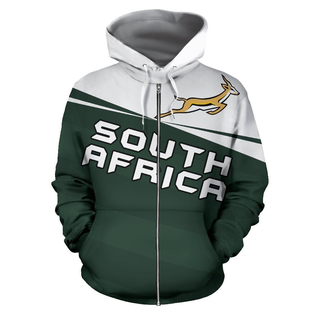 African Hoodie South Africa Springbok Zip Up Hoodie Vivian Style Green