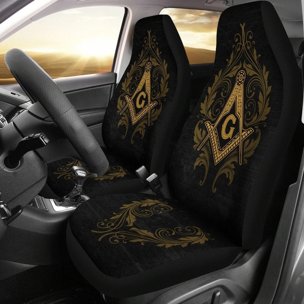 African Car Seat Covers - Freemason Black Car Seat Covers