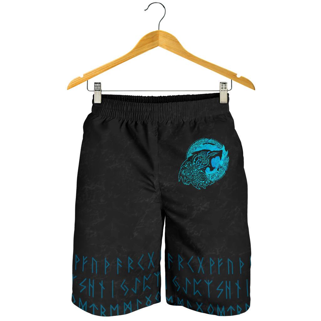 Viking All Over Print Men's Shorts Fenrir Wolf Cyan RLT12