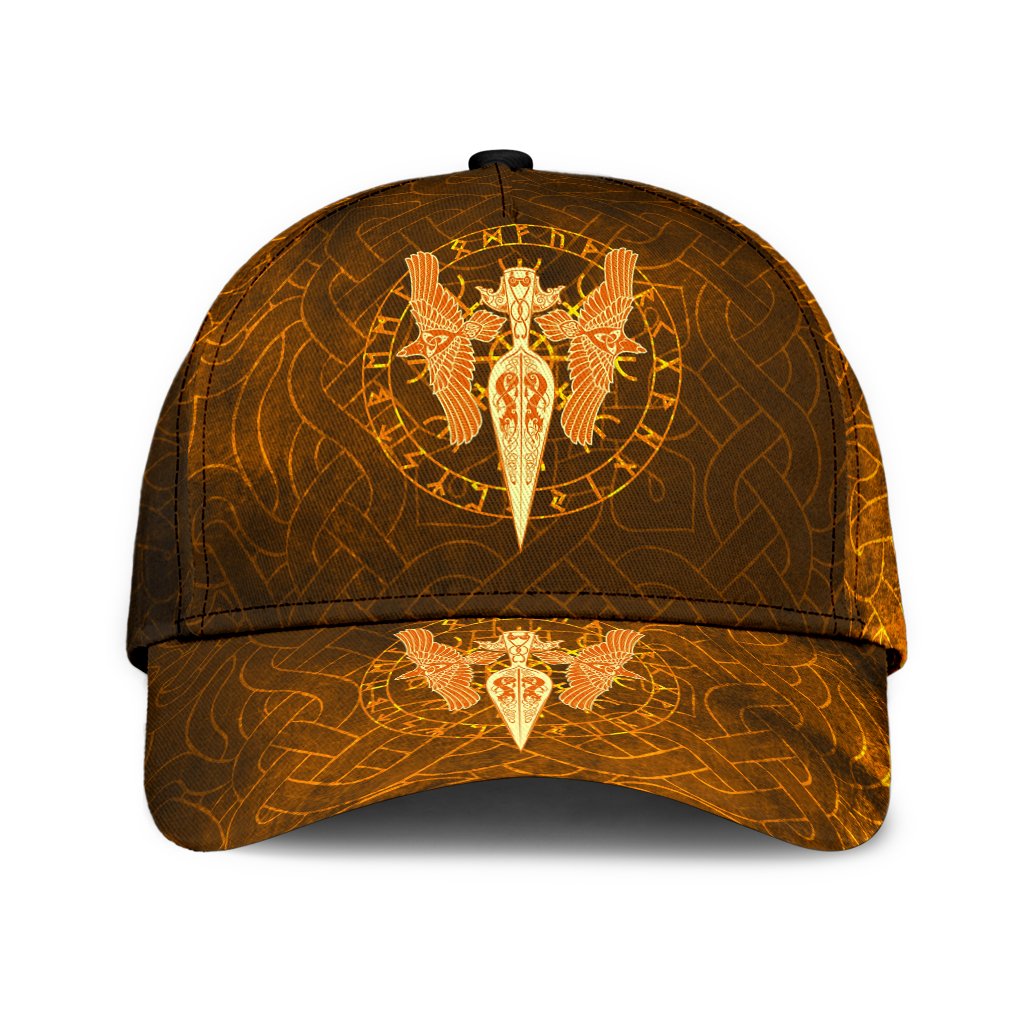 Viking Classic Cap Gold Spear Of The God Odin Gungnir and Two Gold Ravens RLT12