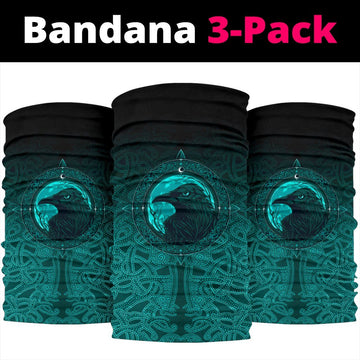 Viking Neck Gaiter 3 Pack, Ethnic Odin Raven Cyan RLT12