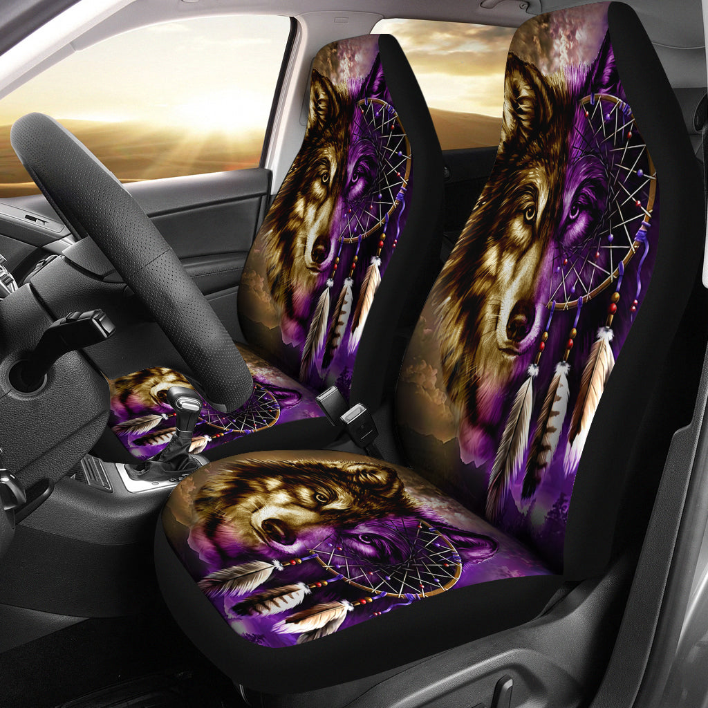 Dreamcatcher Purple Wolf Native American Car Seat Covers LT10