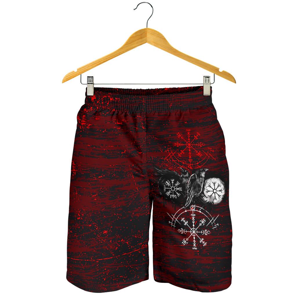Viking All Over Print Men's Shorts Raven Of Odin and Symbol Viking On Blood Background RLT12