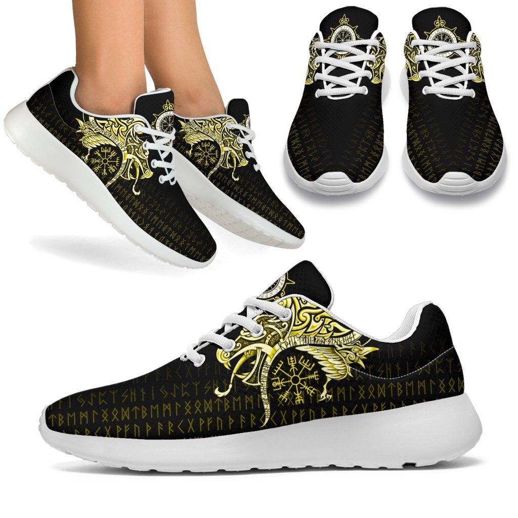 Viking Sport Sneakers, Fenrir Raven and Vegvisir Tattoo Yellow RLT12