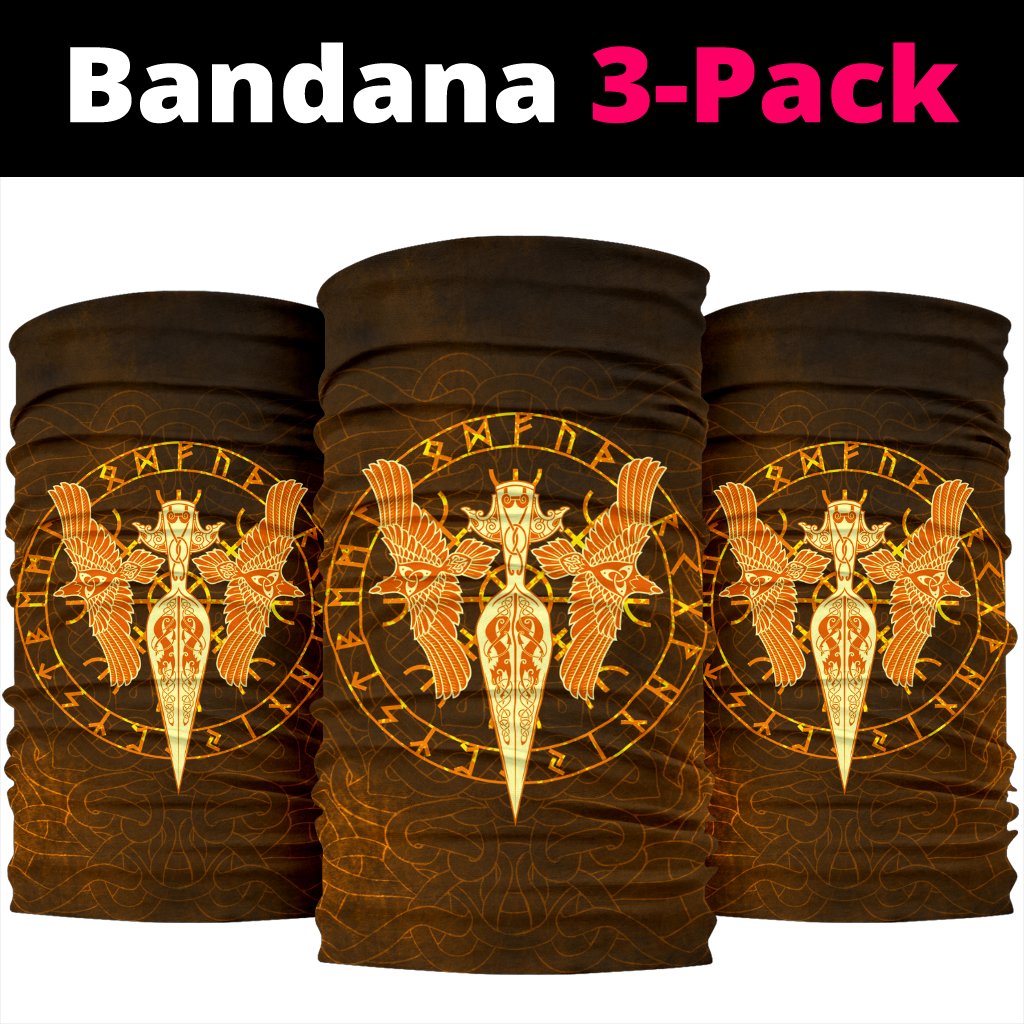 Viking Bandana 3 Pack Gold Spear Of The God Odin Gungnir and Two Gold Ravens RLT12