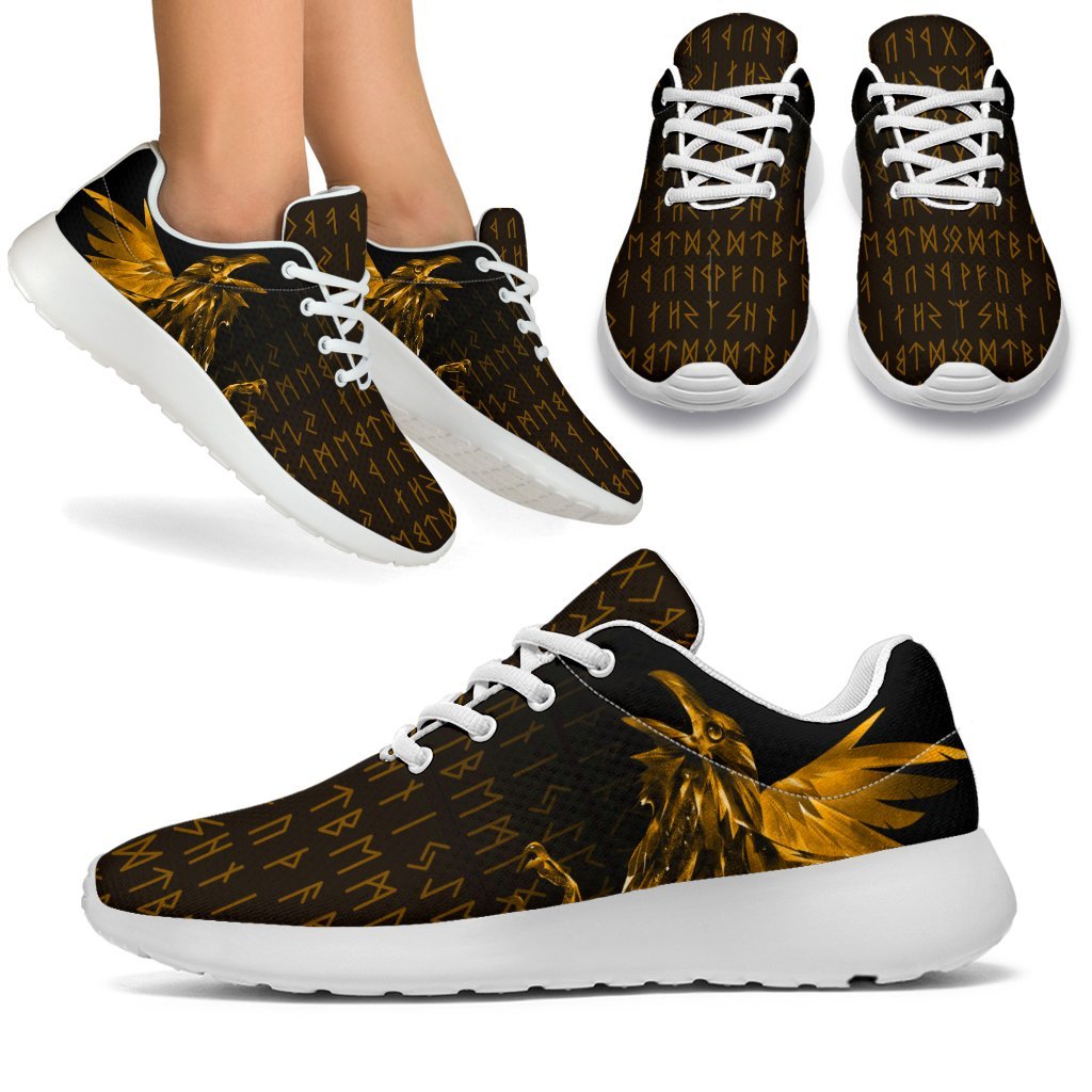Viking Sporty Sneakers - The Raven Of Odin Rune, Gold RLT12