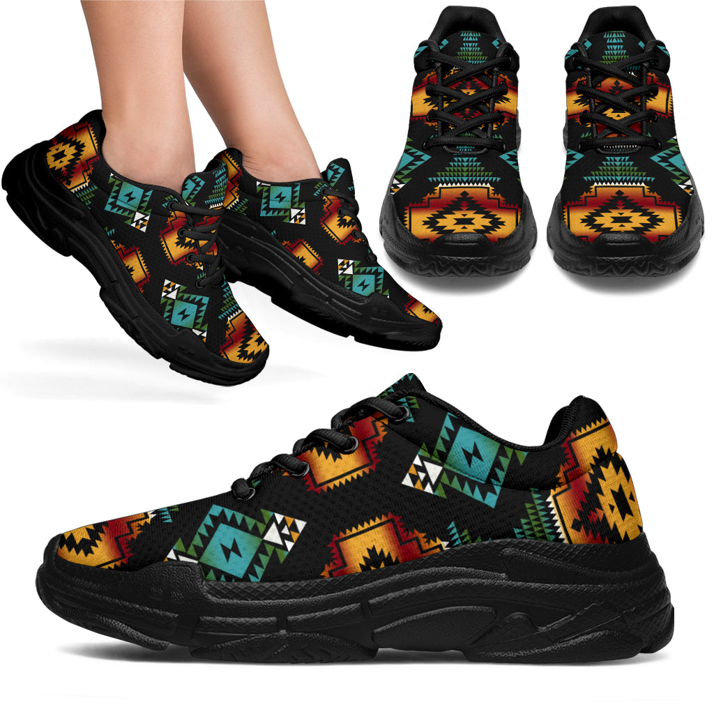 Native American Patterns Black Red Chunky Sneakers LT10