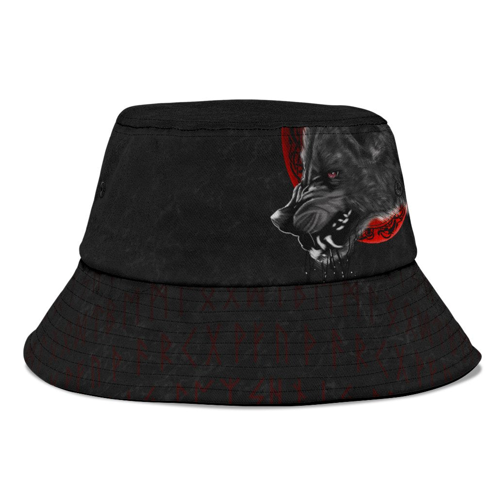 Viking Bucket Hat Wolf and Blood Moon RLT12