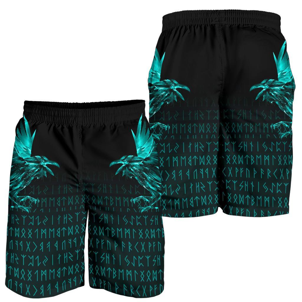 Viking Men's Shorts - The Raven Of Odin Rune Cyan RLT12