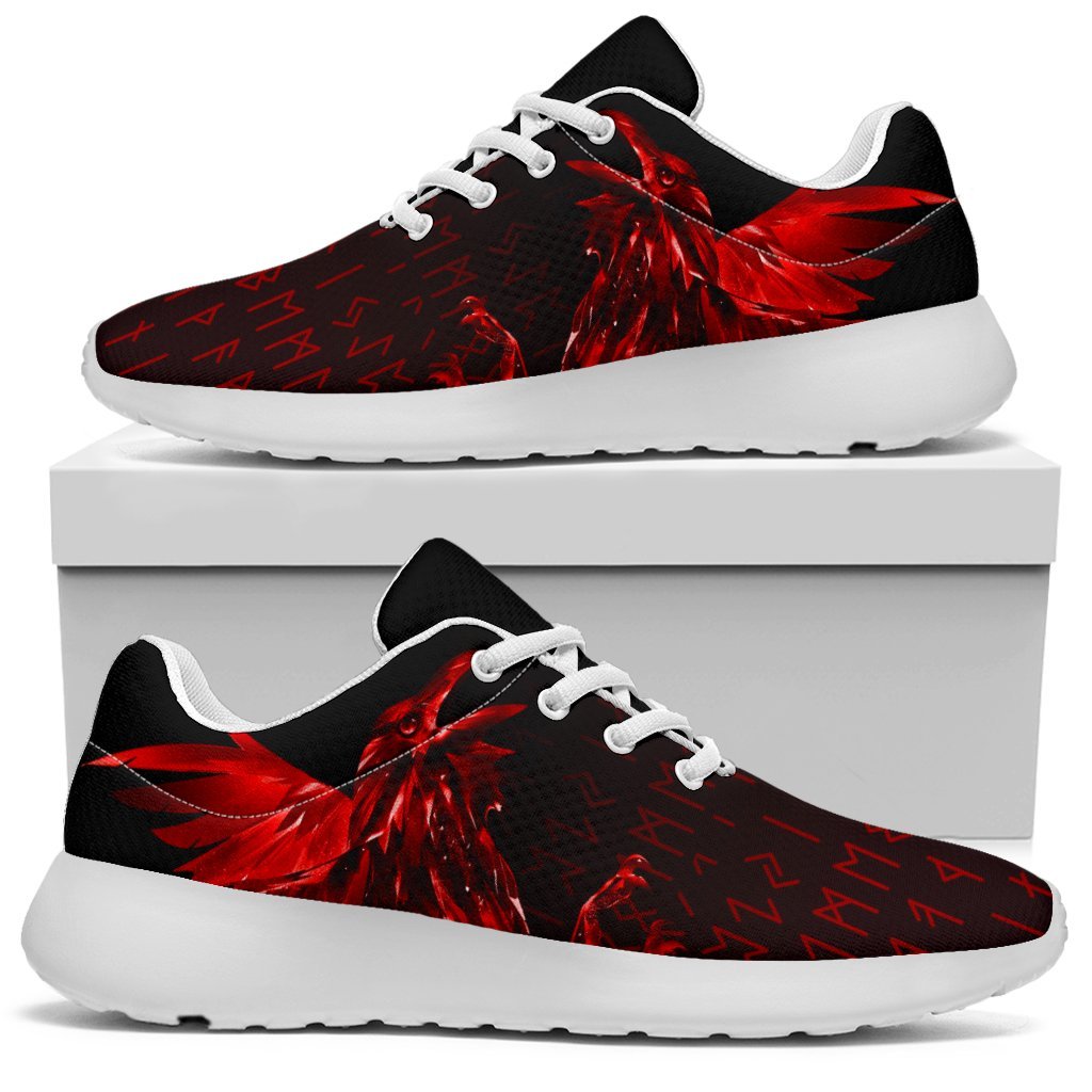 Viking Sport Sneakers - The Raven Of Odin Rune, Red RLT12