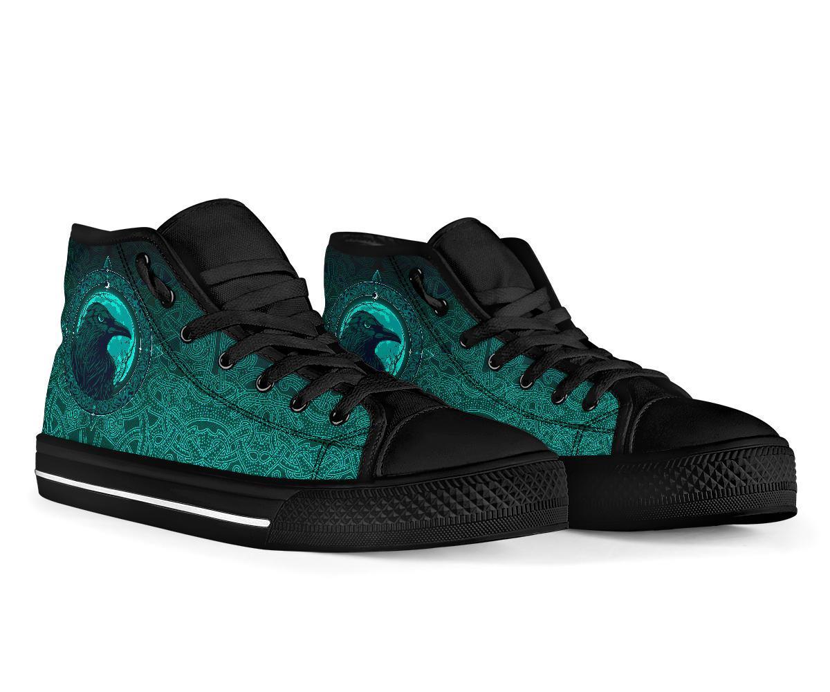 Viking High Top Shoes, Ethnic Odin Raven Cyan RLT12