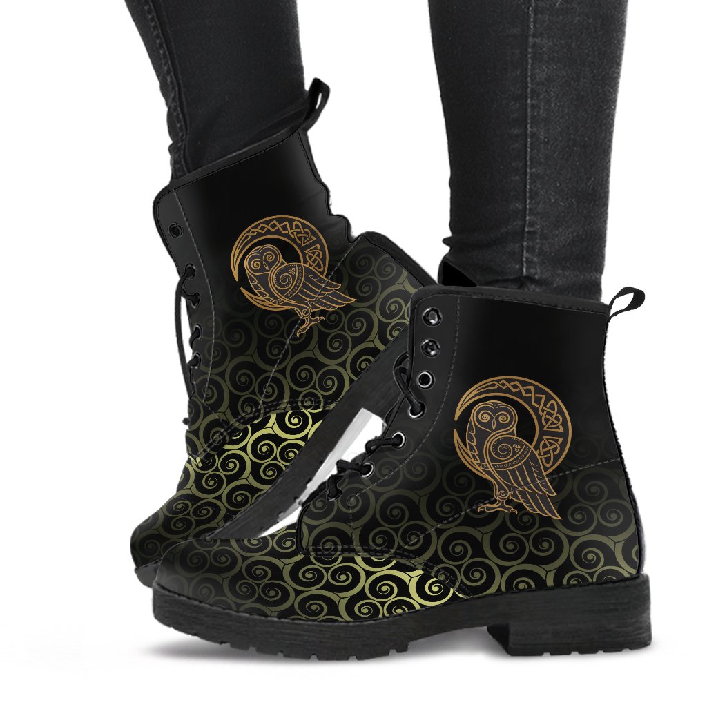 Viking Leather Boots Owl Celtic On Triskels Background RLT12