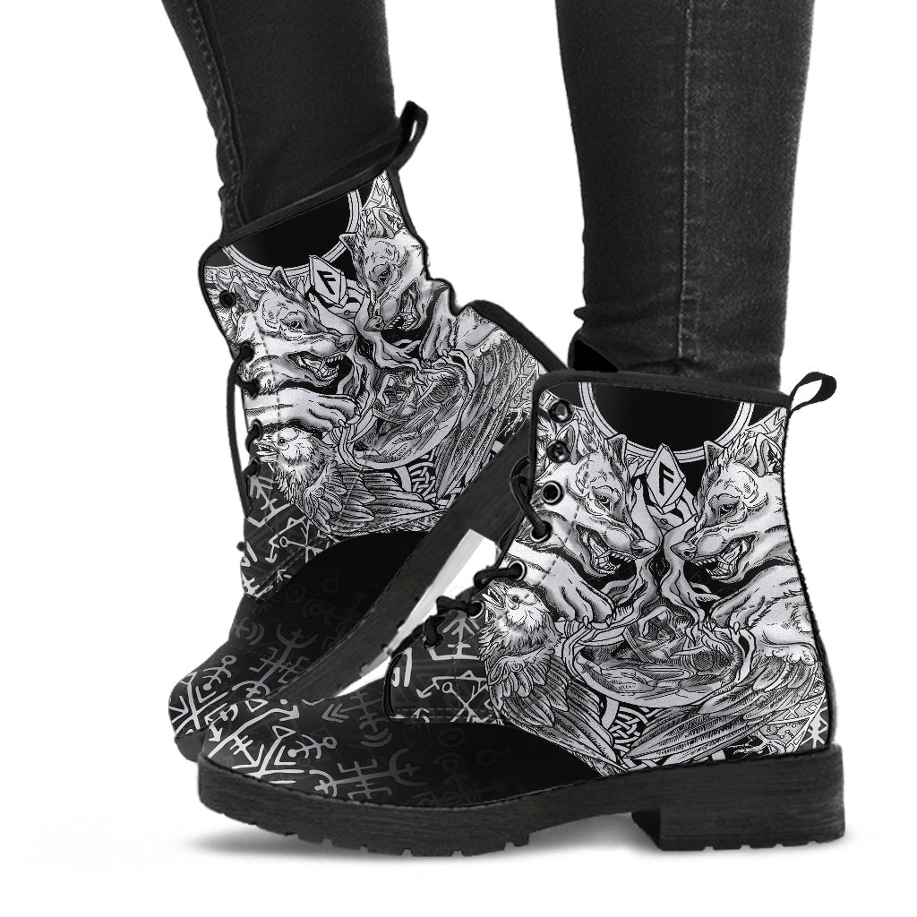 Viking Leather Boots Wolf and Raven Special RLT12