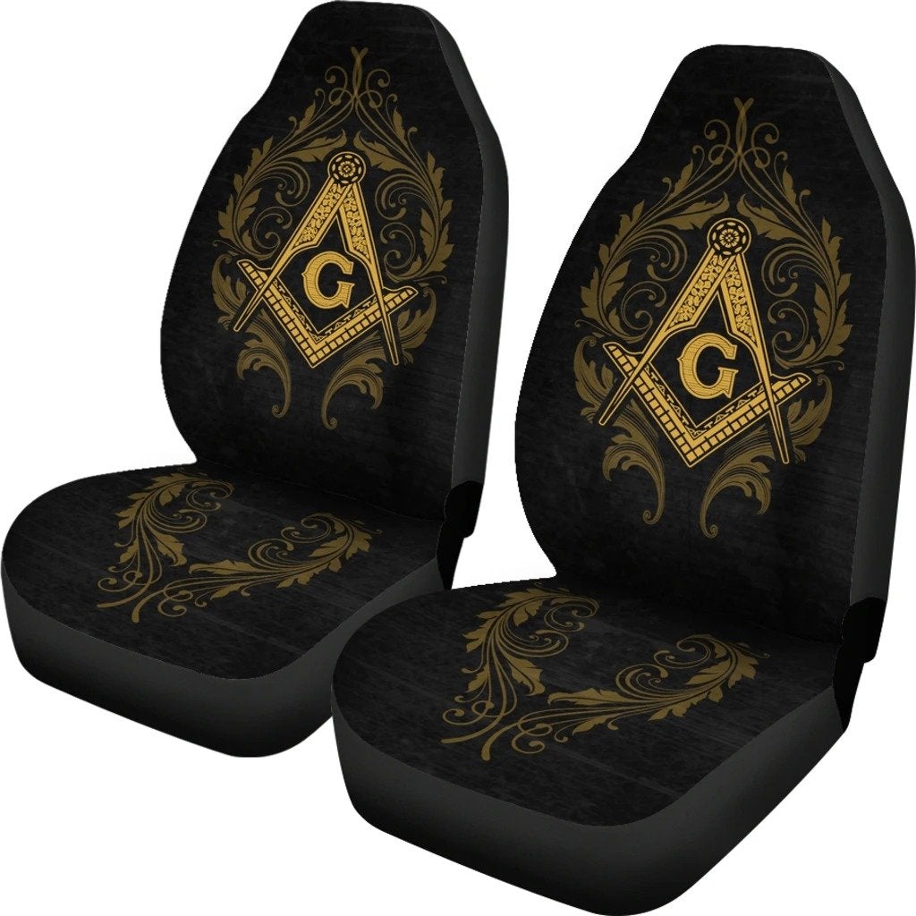 African Car Seat Covers - Freemason Black Car Seat Covers