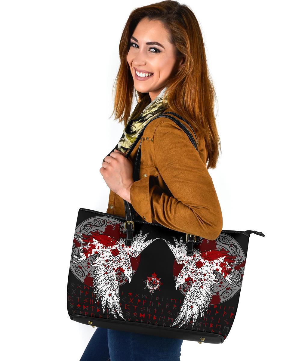 Viking Large Leather Tote Mystical Raven Tattoo Blood RLT12