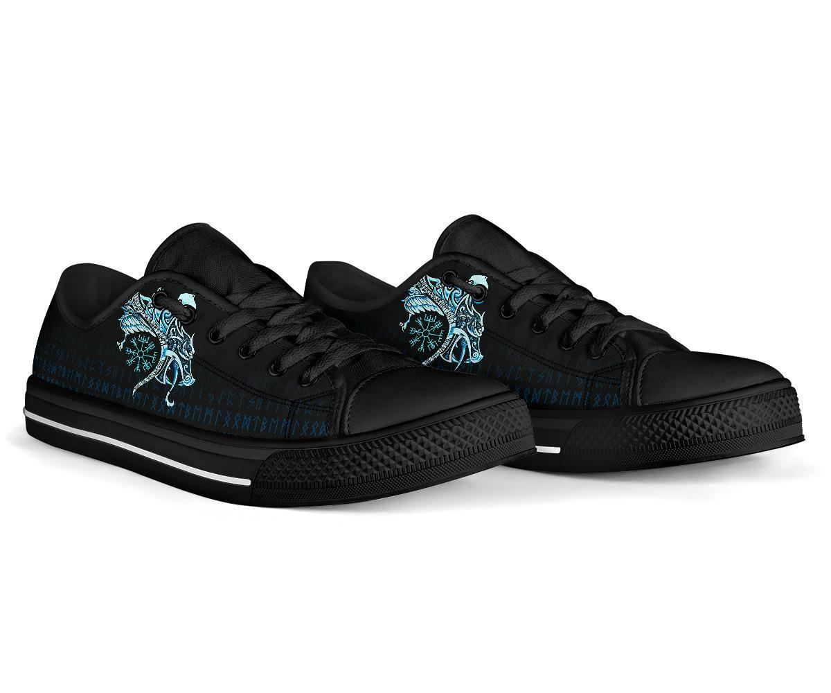 Viking Low Top Shoes, Fenrir Raven and Vegvisir Tattoo Cyan RLT12
