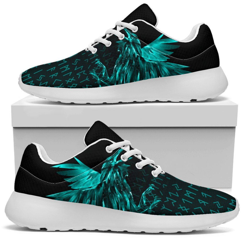 Viking Sporty Sneakers - The Raven Of Odin Rune Cyan RLT12