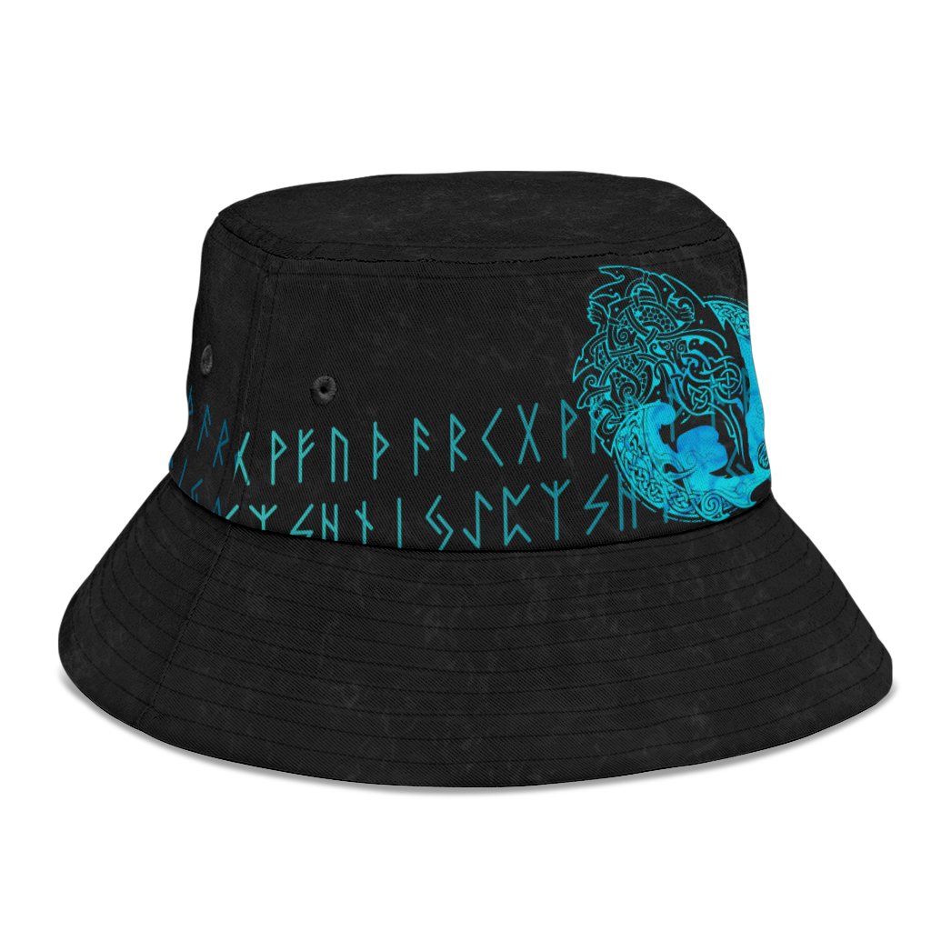Viking Bucket Hat Fenrir Wolf Cyan RLT12