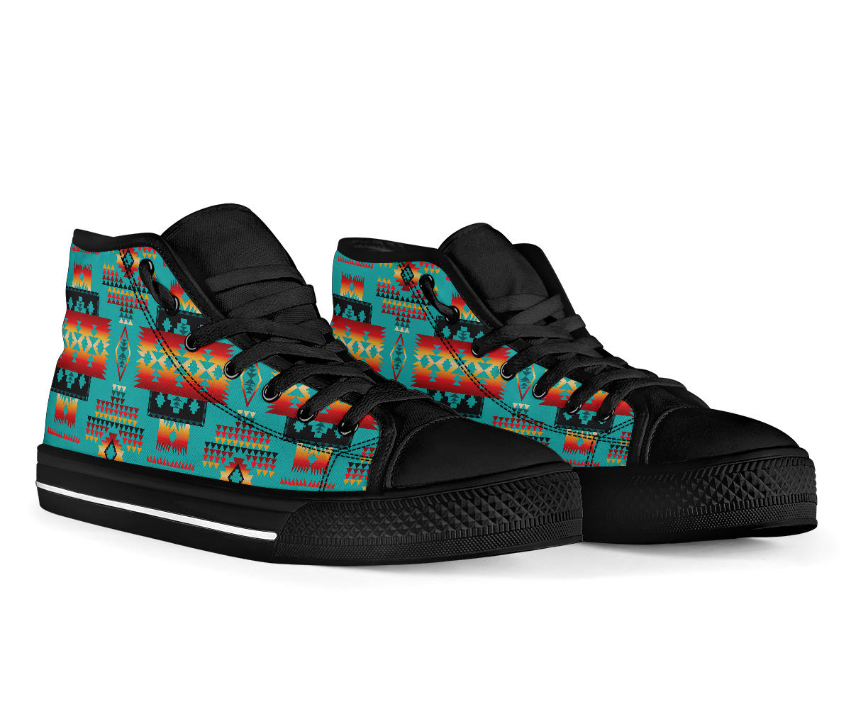 Blue Native Tribes Pattern Native American High Top Shoes LT10