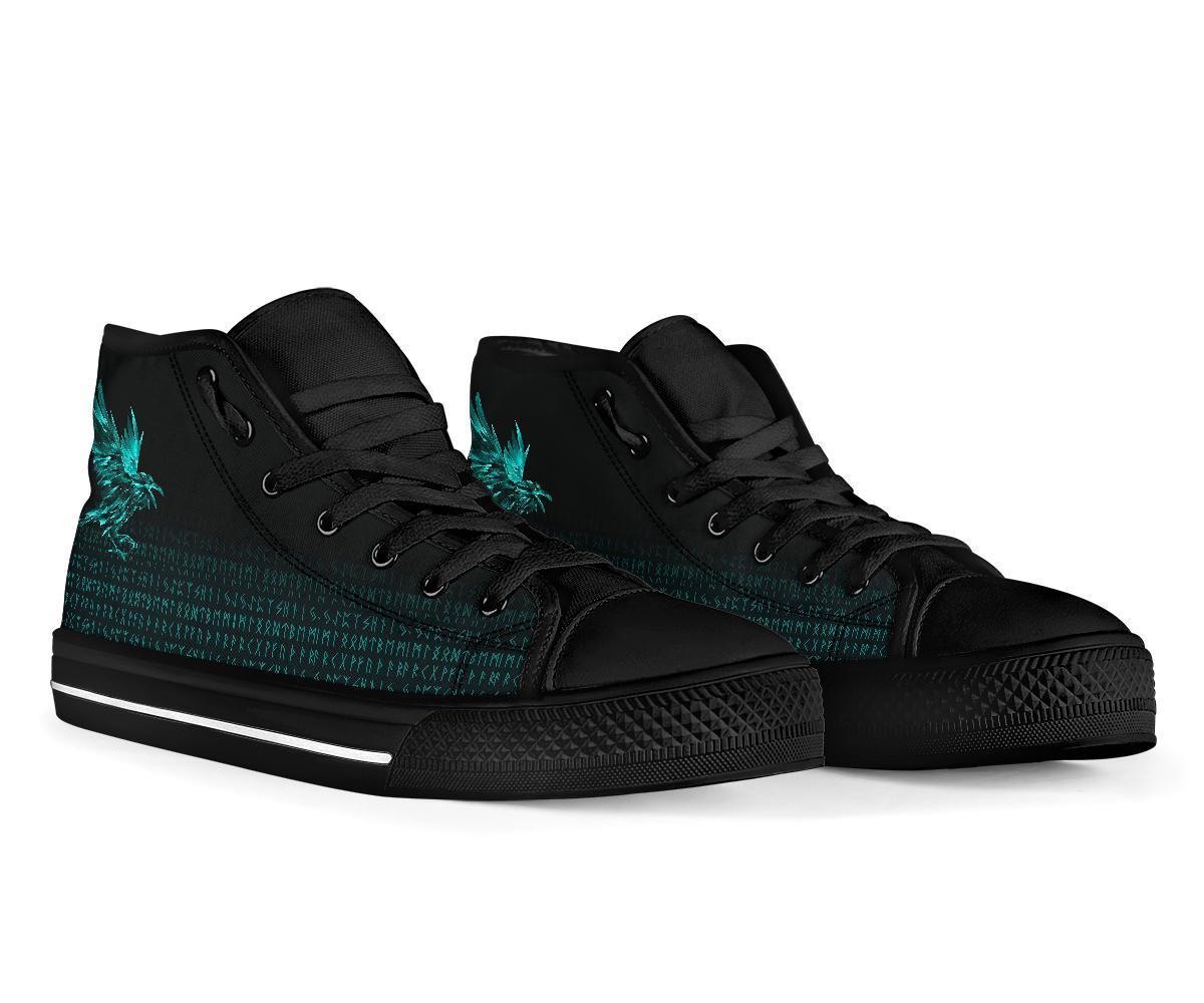 Viking High Top Shoes The Raven Of Odin Rune Cyan RLT12