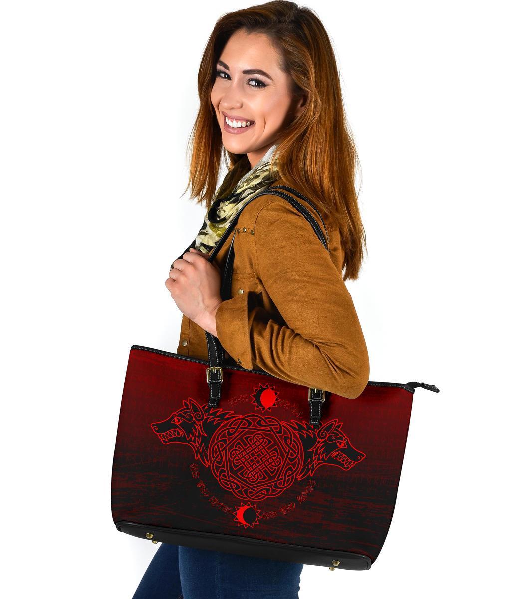Viking Large Leather Tote Bag, Skoll and Hati RLT12