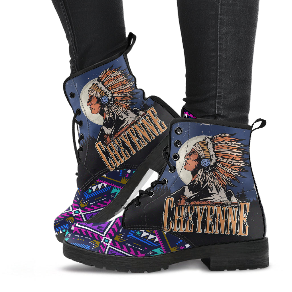 Native American Purple Tribe Pattern Leather Boots LT10