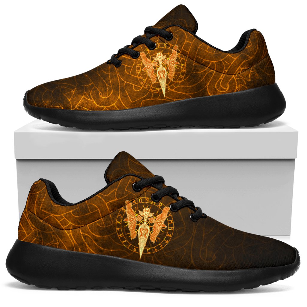 Viking Sport Sneakers Gold Spear Of The God Odin - Gungnir and Two Gold Ravens RLT12