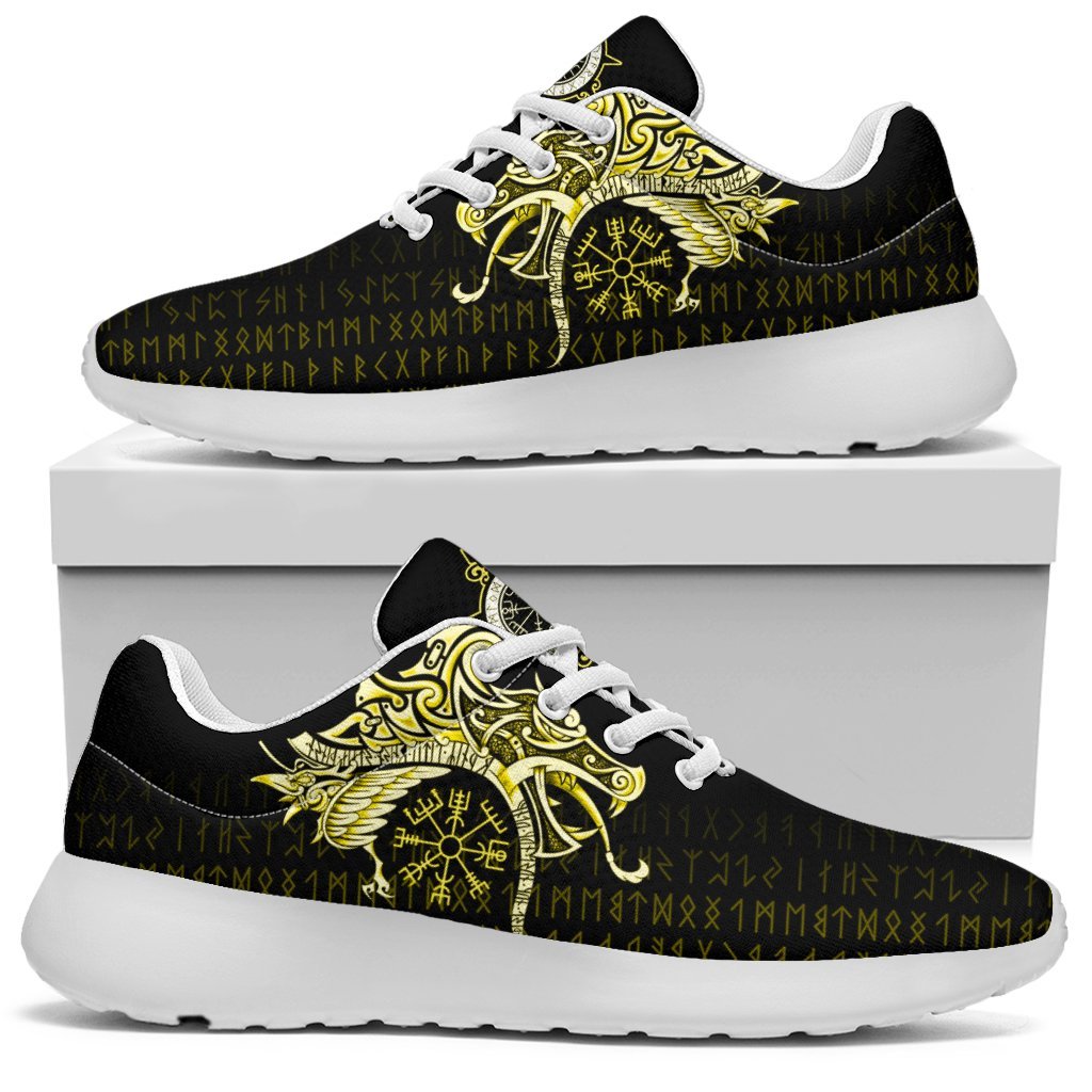Viking Sport Sneakers, Fenrir Raven and Vegvisir Tattoo Yellow RLT12